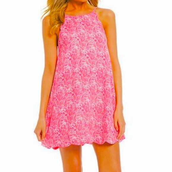 Lauren James Women's Pink & White Floral Halter Daisy Mini Swing Dress Sz Medium - Picture 1 of 12